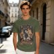 Olive green graphic t-shirt with a high on catip black cat print