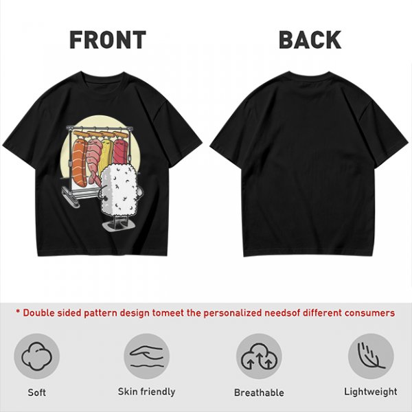 Olive T-Shirt With Funny Sushi Laundry Rack Graphic