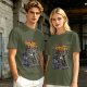 Olive graphic t-shirt with Back to the Trash raccoon design