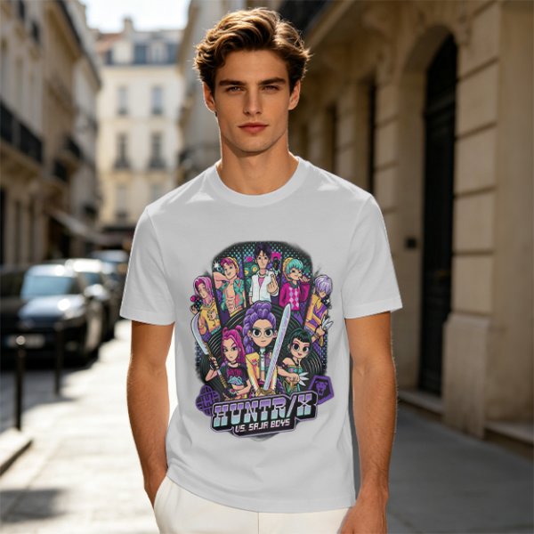 Olive Graphic Tee with Anime Character Group Print