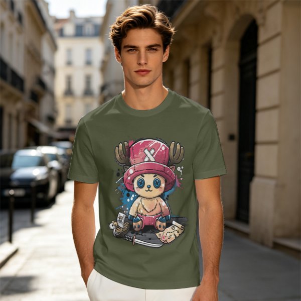 Olive T-shirt with One Piece Tony Tony Chopper Graphic Print
