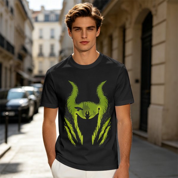 Olive Green T-Shirt With Monster Horned Claw Graphic Print