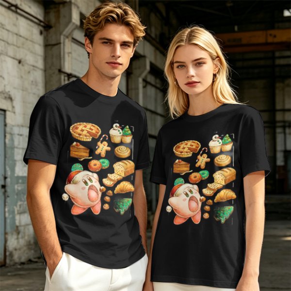 Kirby Christmas Pastry Graphic Tee For Holiday Food Lovers