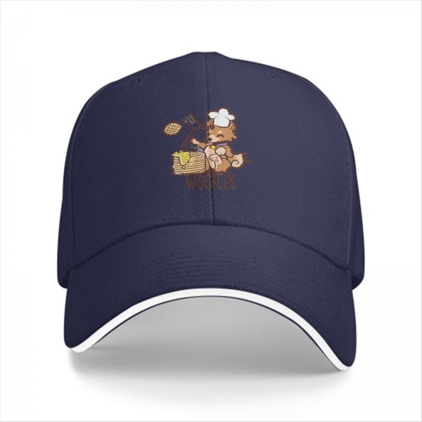 Black Baseball Cap With Cute Dog Chef Cooking Waffles Design