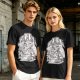 Olive graphic t-shirt with raccoon eating and 'Stop eating TRASH' print