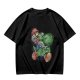 Olive T-shirt with Mario and Yoshi artistic graphic print