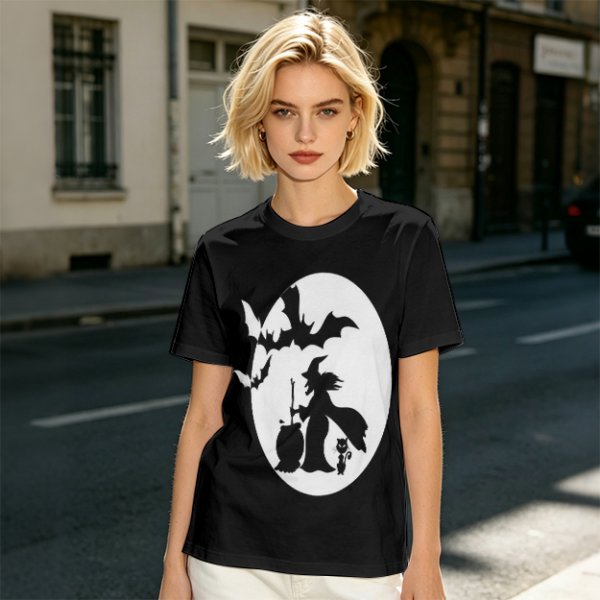 Olive Halloween Witch Silhouette Graphic Short Sleeve T-Shirt