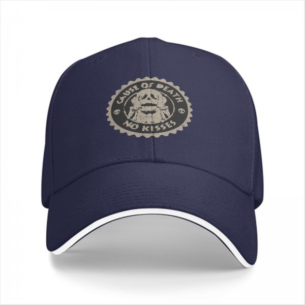 Black Baseball Cap With 'Cause Of Death No Kisses' Skull Graphic