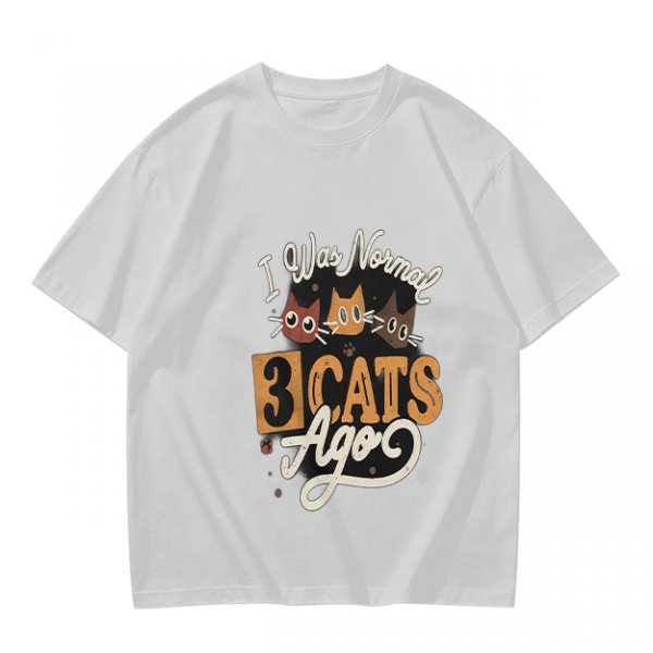 Olive Cat Lover T-Shirt With 'I Was Normal 3 Cats Ago' Print