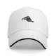 Black baseball cap with a cartoon crow holding a coffee cup