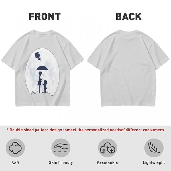 Olive T-Shirt With Moon Silhouette Of Two Children And Umbrella