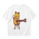 Olive T-shirt with Cute Orange Cat Playing Guitar Graphic