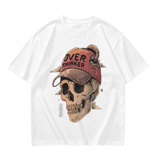 OVER THINKER Skull Graphic Olive T-Shirt