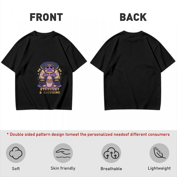 Olive Graphic T-Shirt with Wizard Cat and Stardust & Caffeine Print