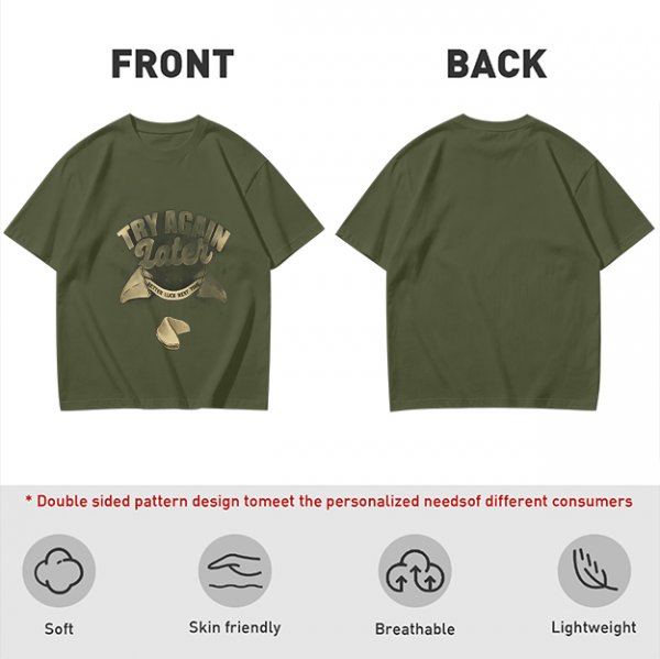 Olive T-Shirt With Try Again Later Fortune Cookie Print