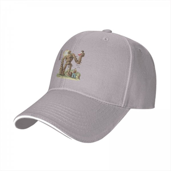 Black baseball cap with giant robot and small figures graphic