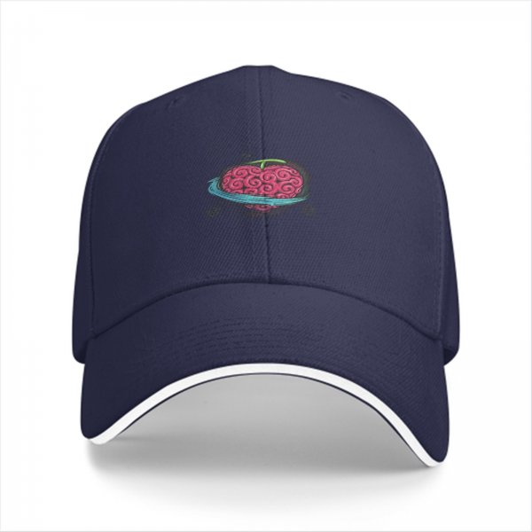 Black baseball cap with pink brain and blue ring graphic