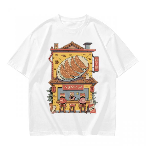 Olive T-Shirt With Cat Gyoza Restaurant Illustration