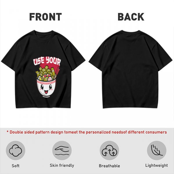 Olive T-Shirt With Cute Ramen Bowl Graphic And 'Use Your' Text