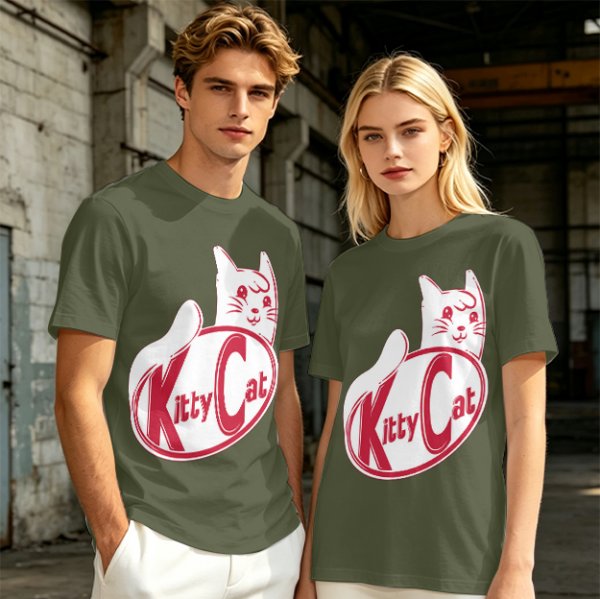Olive green t-shirt with Kitty Cat graphic print