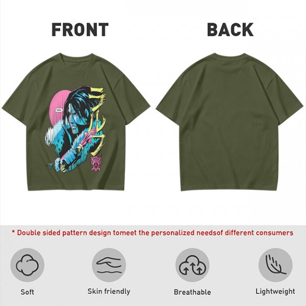 Olive T-shirt with Anime Vampire Hunter Character Graphic