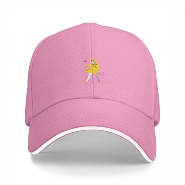 Black baseball cap with yellow rain girl graphic