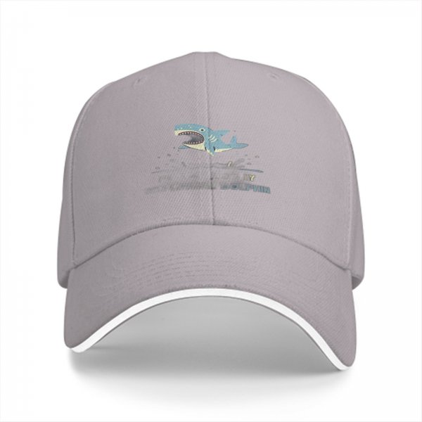 Black Baseball Cap With Shark Graphic And Dolphin Text Print