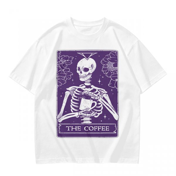 Olive T-Shirt With Skeleton Tarot Card 'The Coffee' Print