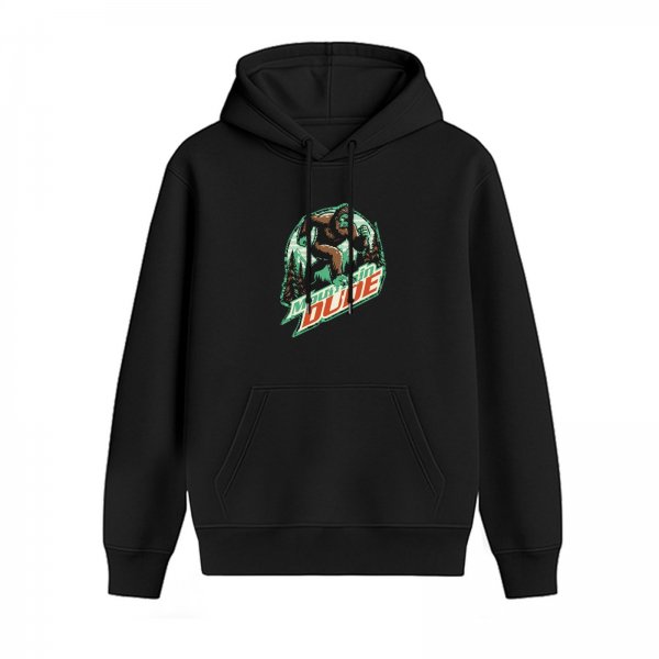 Black Hoodie With Bigfoot Mountain Dude Graphic Print