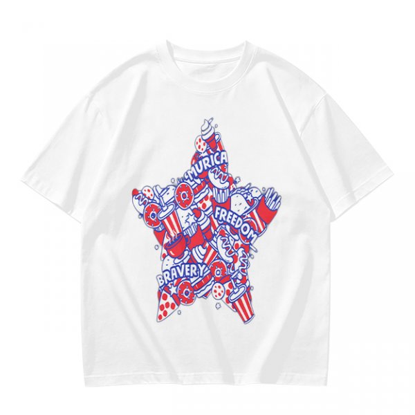 Olive T-Shirt With Patriotic Star Fast Food Print