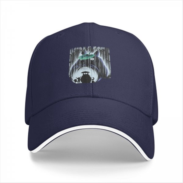Black baseball cap with Totoro rainy forest graphic print