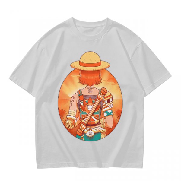 Olive T-Shirt Featuring Anime Character With Straw Hat Back View