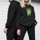 Black Hoodie with Retro Handheld Game Console and Japanese Graphic Print