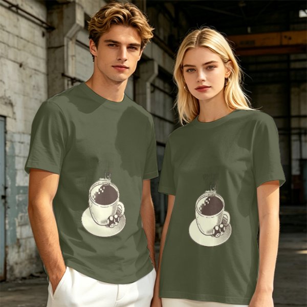 Olive T-Shirt With Hot Cocoa Cup And Marshmallows Graphic Print
