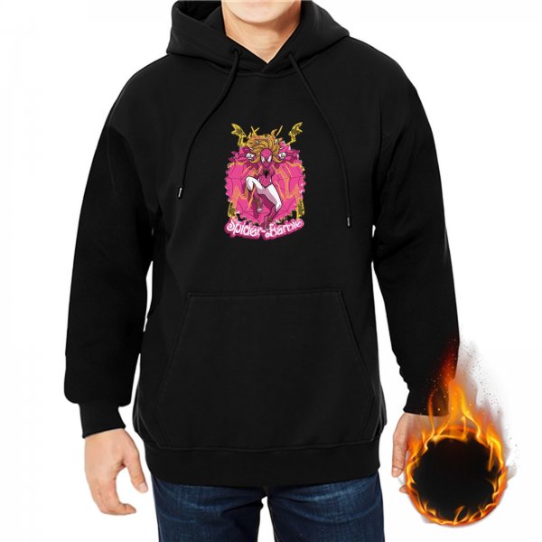 Black Hoodie with Spider-Barbie Graphic Print