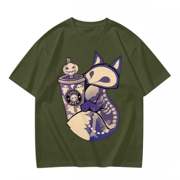 Halloween Skeleton Fox Holding Ghoul Brew Cup T-Shirt