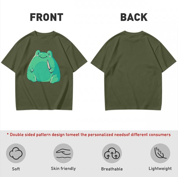 Olive Green T-Shirt With Cute Frog Holding Knife Graphic