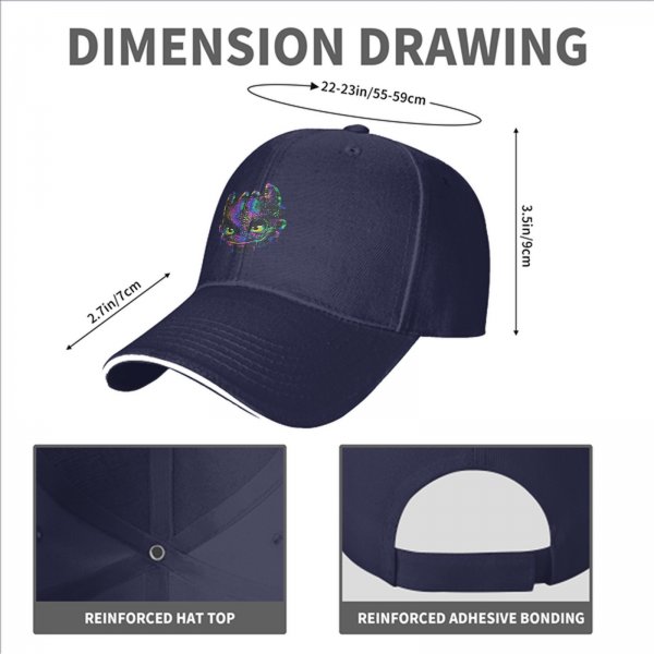 Black Baseball Cap With Neon Psychedelic Dragon Head Print