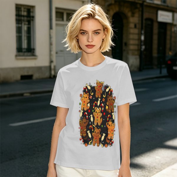 Olive T-Shirt With Cute Gingerbread Animal Christmas Print