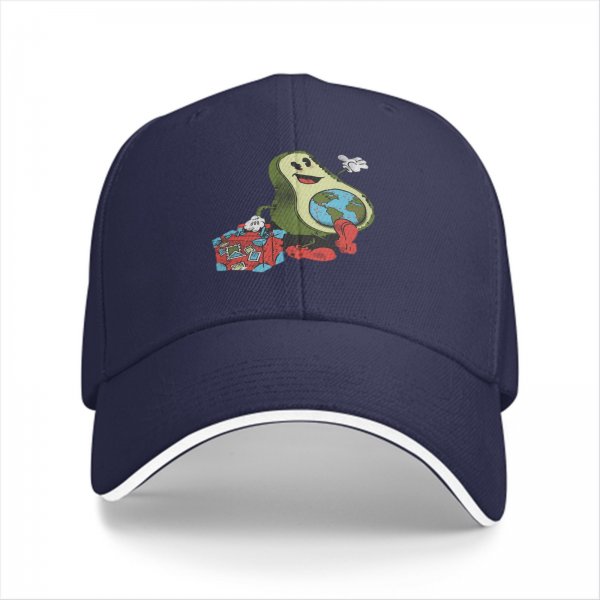 Black baseball cap with retro avocado traveler graphic