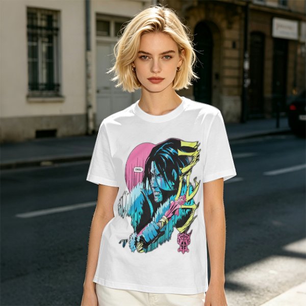 Olive T-shirt with Anime Vampire Hunter Character Graphic