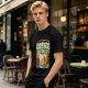 Olive Graphic T-Shirt With Coffee And Mountain Sunrise Design