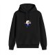 Black hoodie with cyborg founding father cartoon graphic