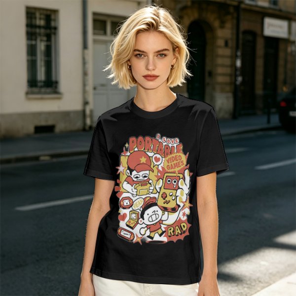Olive T-Shirt With Retro Portable Video Games Cartoon Print