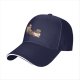 Black baseball cap with playful anthropomorphic coffee cups graphic