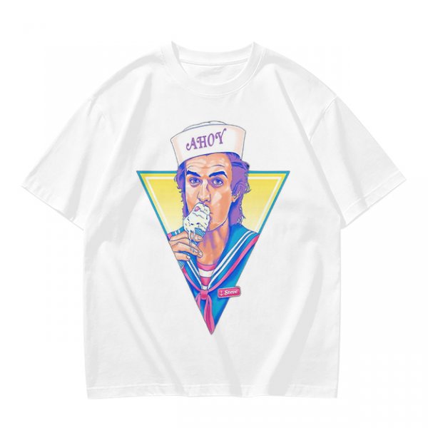 Olive T-Shirt with Steve Harrington Scoops Ahoy Ice Cream Graphic