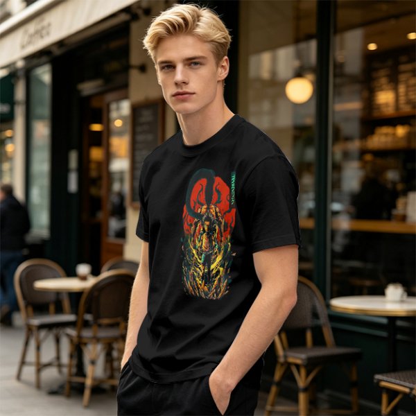 Olive T-shirt with Dark Fantasy Tentacle Monster Graphic Print
