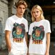 Olive t-shirt with space pizza alien graphic and 'We Came in Pizza' text