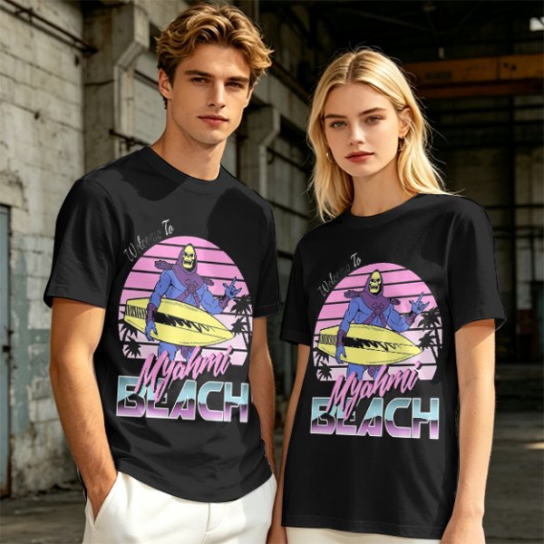 Welcome to Myahmi Beach Skeletor Surf Graphic T-Shirt