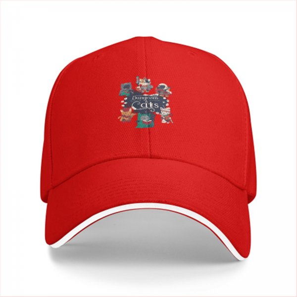 Black baseball cap with Dungeons & Cats fantasy cat characters print